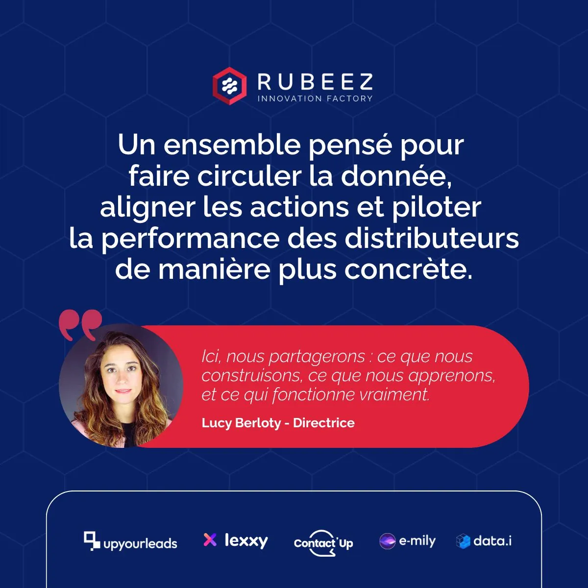 Visuel Rubeez Innovation Factory&nbsp;: &eacute;cosyst&egrave;me upyourleads, Lexxy, Contact&rsquo;Up, e-mily et data.i