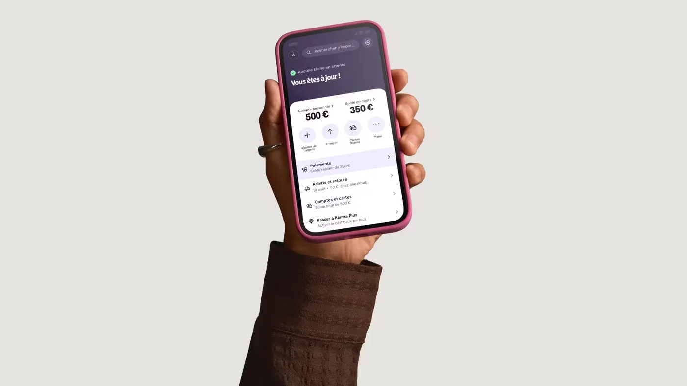 Application Klarna affichée sur un smartphone
